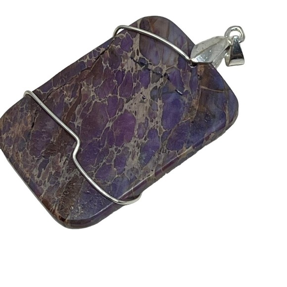 Wire Wrapped Stone‎ Pendant Pink Purple Jasper Silver Tone - Picture 3 of 7